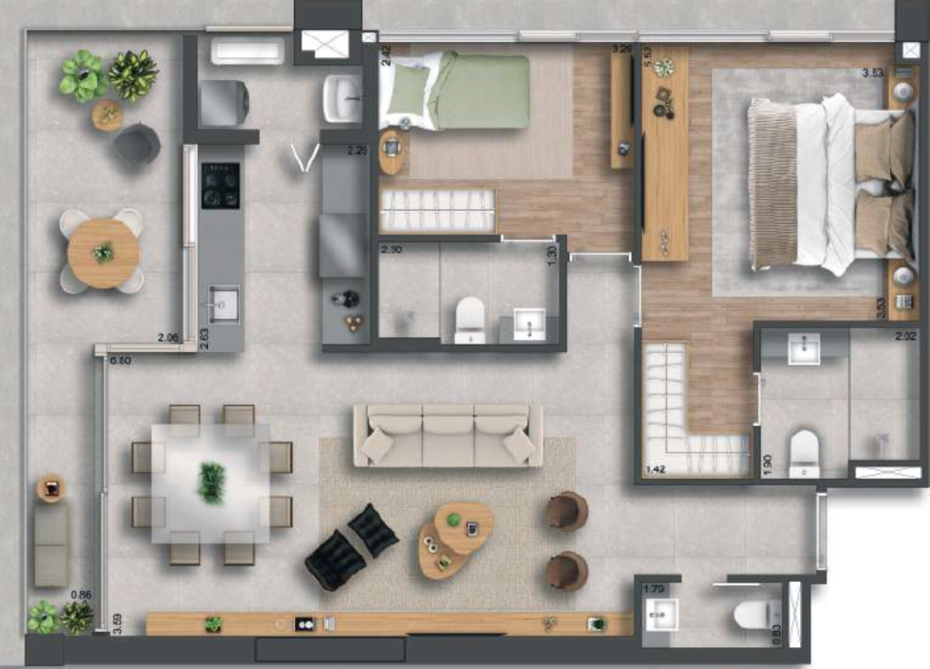 155 Jerônimo: 2 dorm 90m²