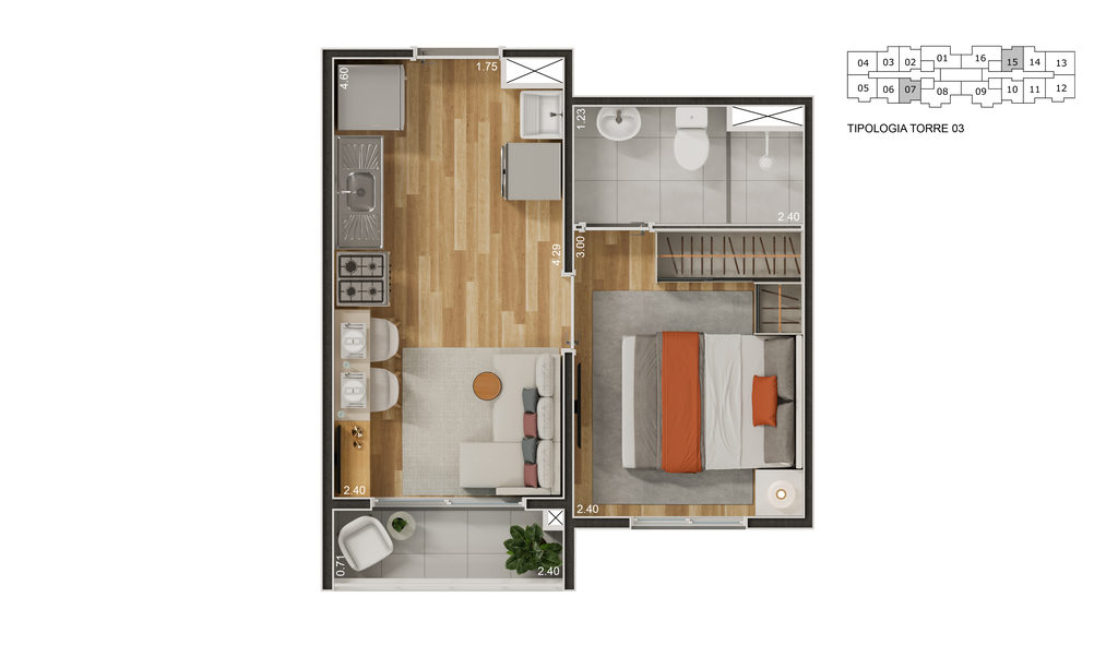 Abytá Nações Unidas Fase 1: 25m² 1 dorm