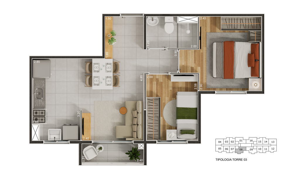 Abytá Nações Unidas Fase 1: 39m² 2 dorm com terraço