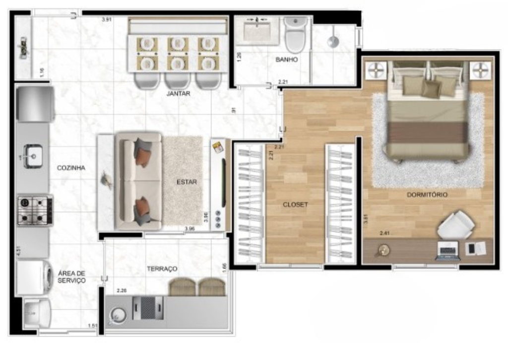 Aimberê One: 2 dorm 46m²