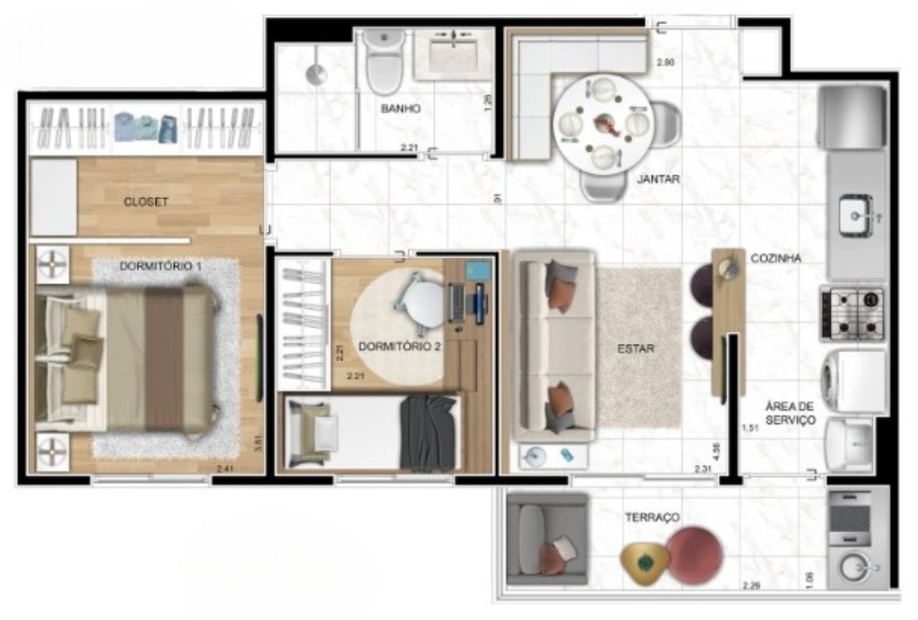 Aimberê One: 2 dorm 46m²