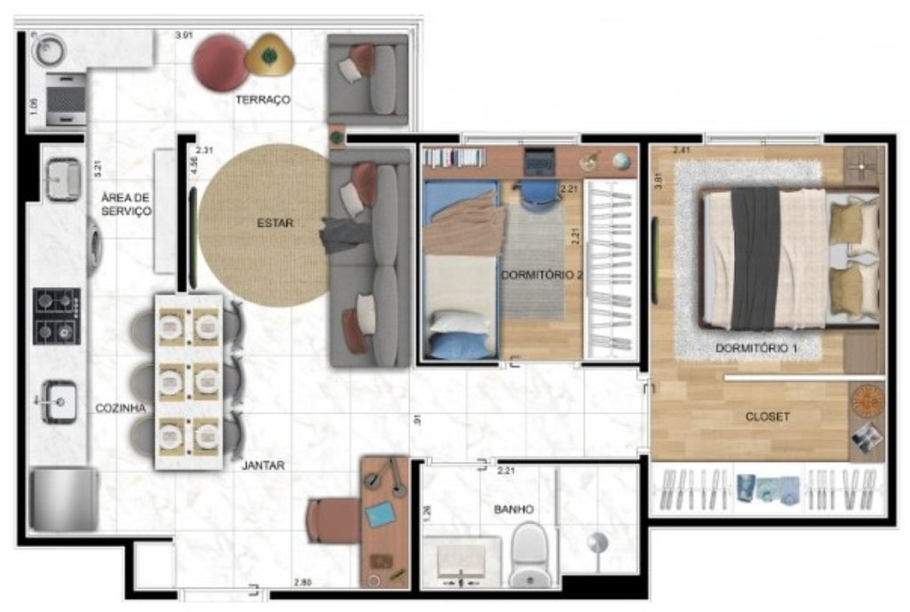 Aimberê One: 2 dorm 46m²