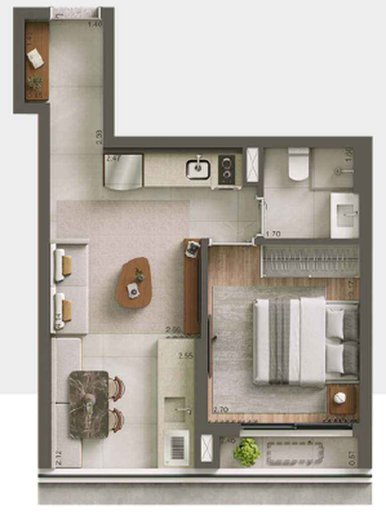 Alameda 45: 1 dorm 38m²