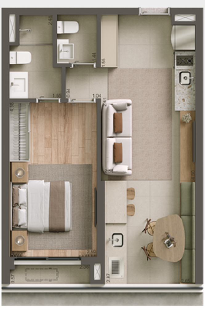 Alameda 45: 1 dorm 47m²
