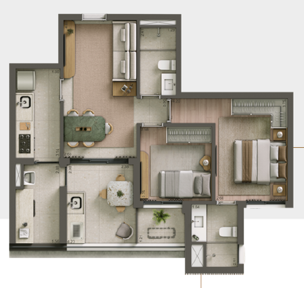 Alameda 45: 2 dorm 68m² opção