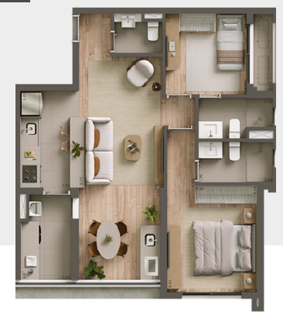 Alameda 45: 2 dorm 75m²
