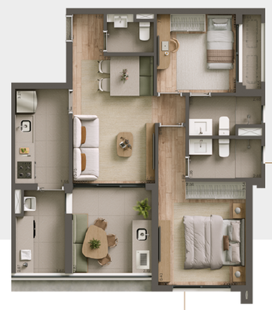 Alameda 45: 2 dorm 75m² opção