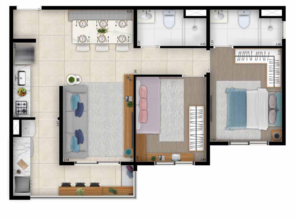 Alameda MBigucci: 2 dorm 56 79m²