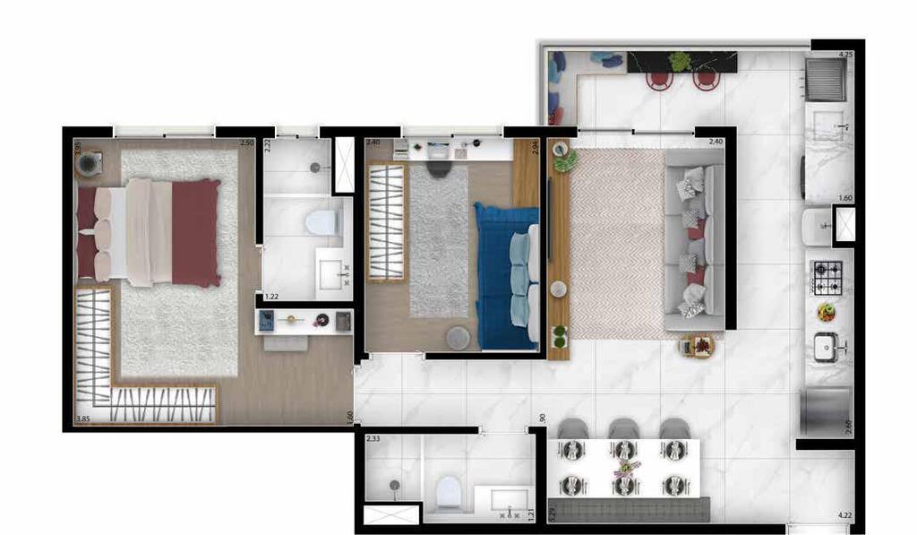 Alameda MBigucci: 2 dorm 61 06m²