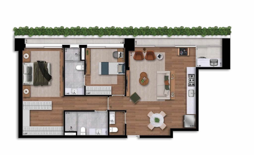 Albero: 2 dorm 105m²