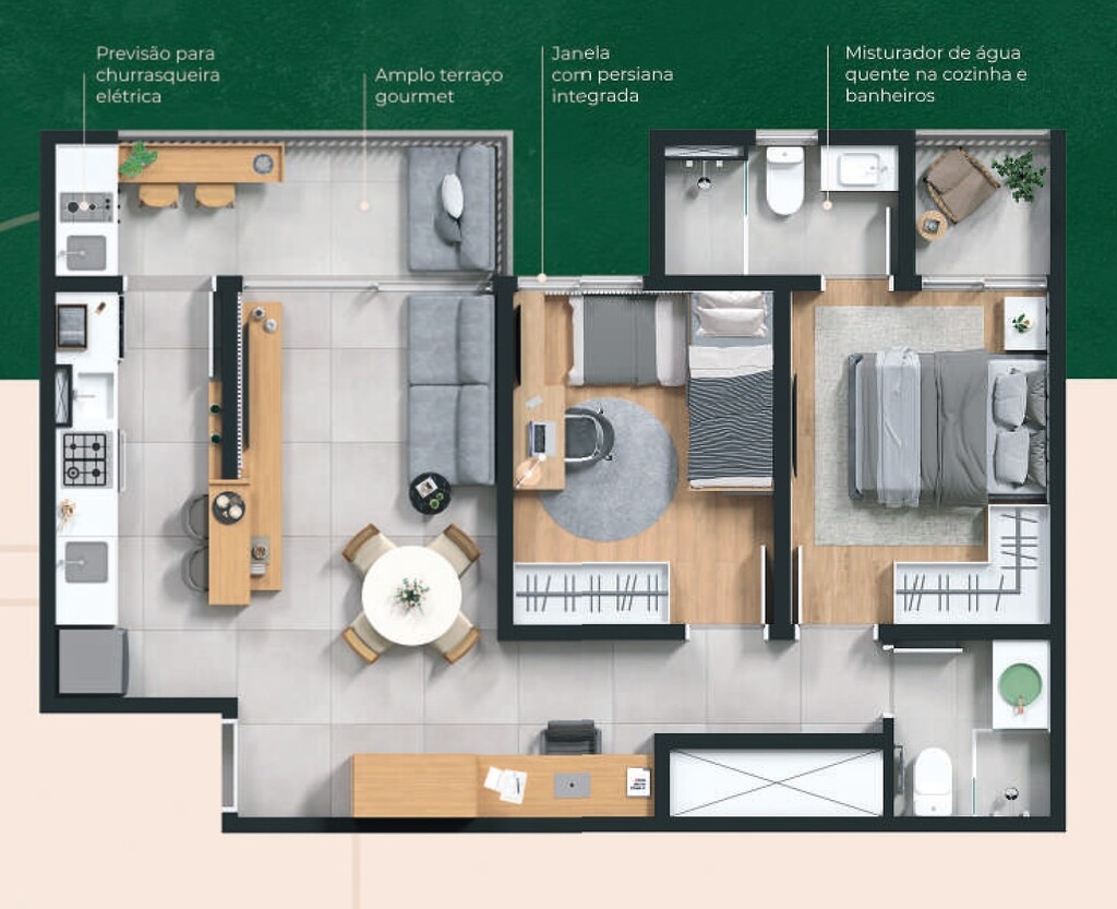 Aldana Jardim: 2 dorm 59m²