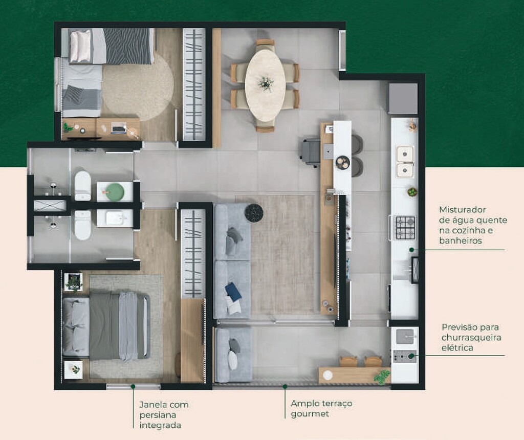 Aldana Jardim: 2 dorm 65m²