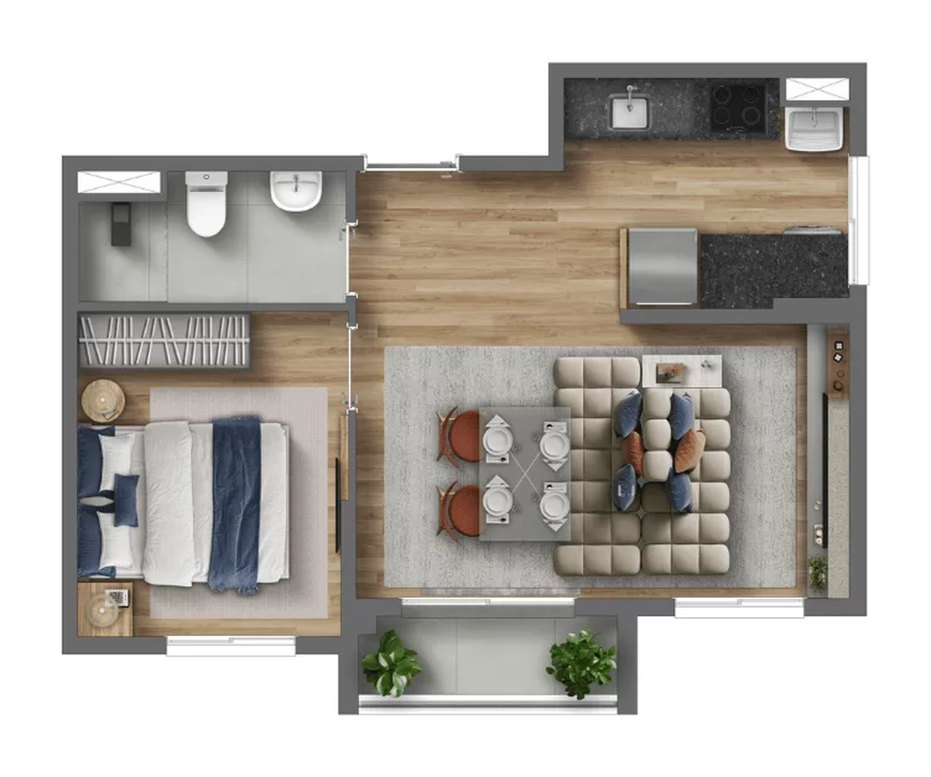 Alfredo Santo Amaro: 1 dorm 35m² opção 01