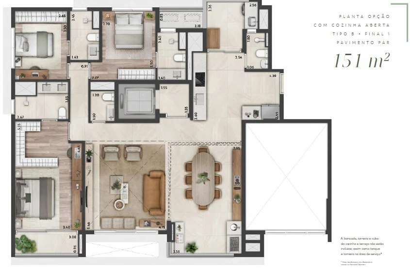 Altier Moema Pássaros: 3 dorm 151m²