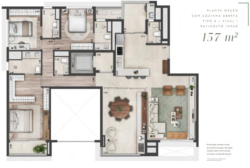 Altier Moema Pássaros: 3 dorm 157m²