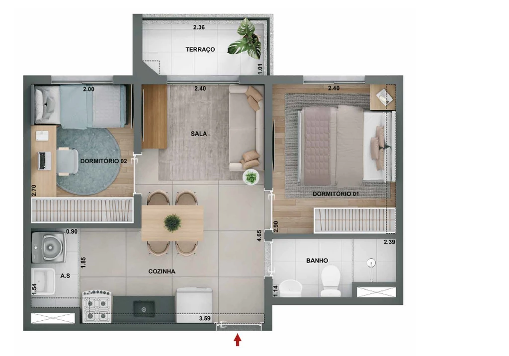 Alto Chácara Santo Antônio: 2 dorm 37m²