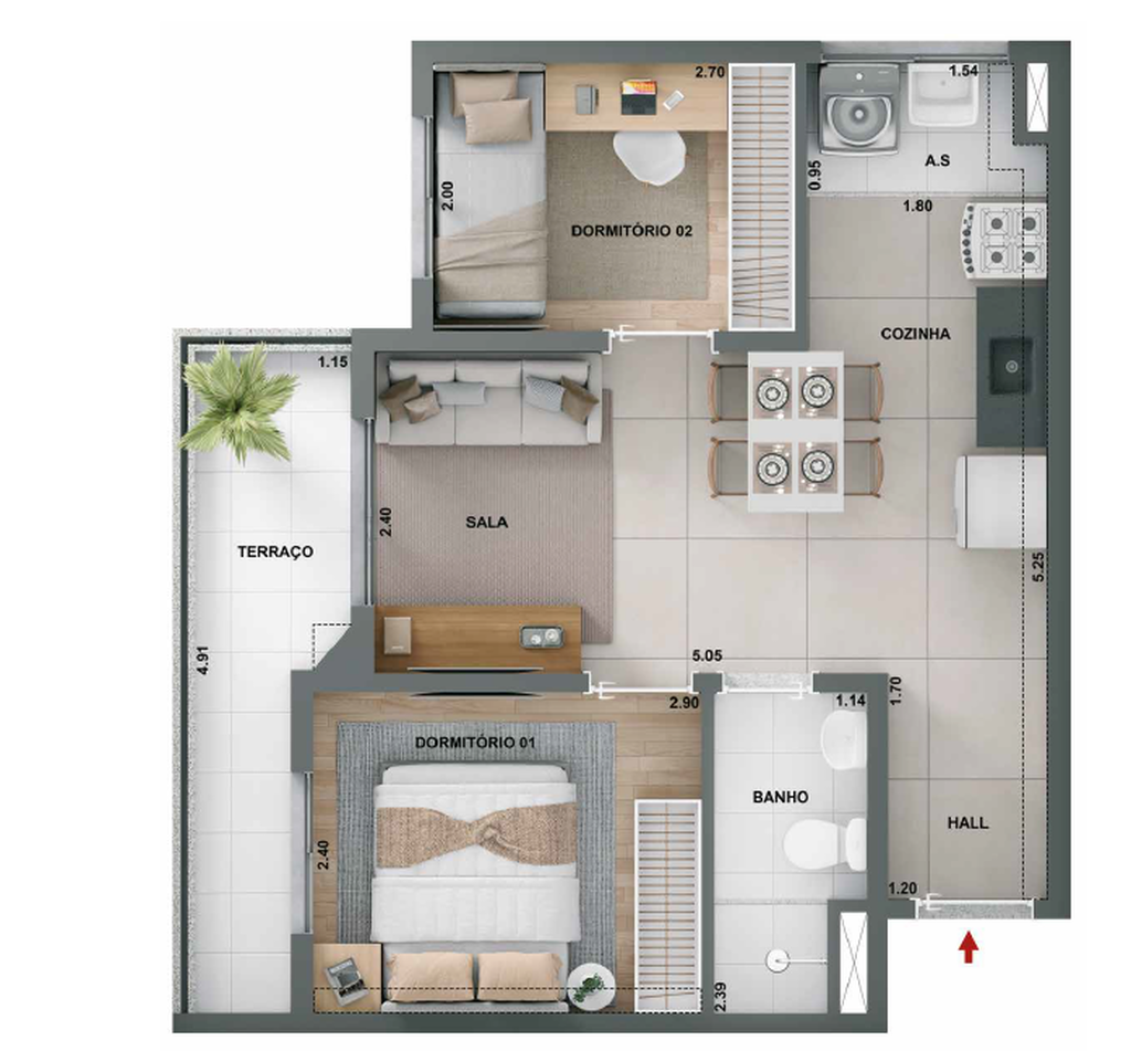 Alto Chácara Santo Antônio: 2 dorm 43m²