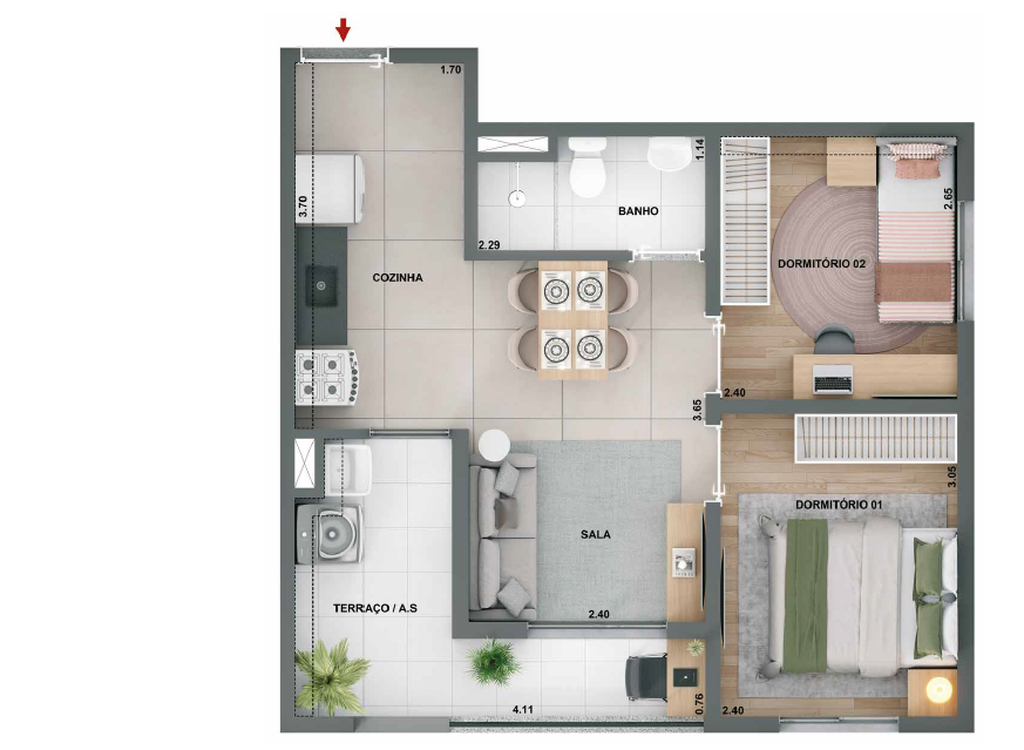 Alto Chácara Santo Antônio: 2 dorm 43m²