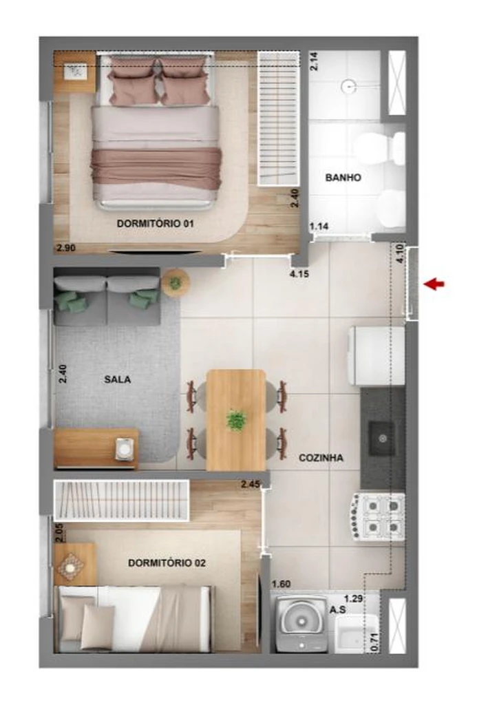 Alto Granja Julieta: 2 dorm 32m²