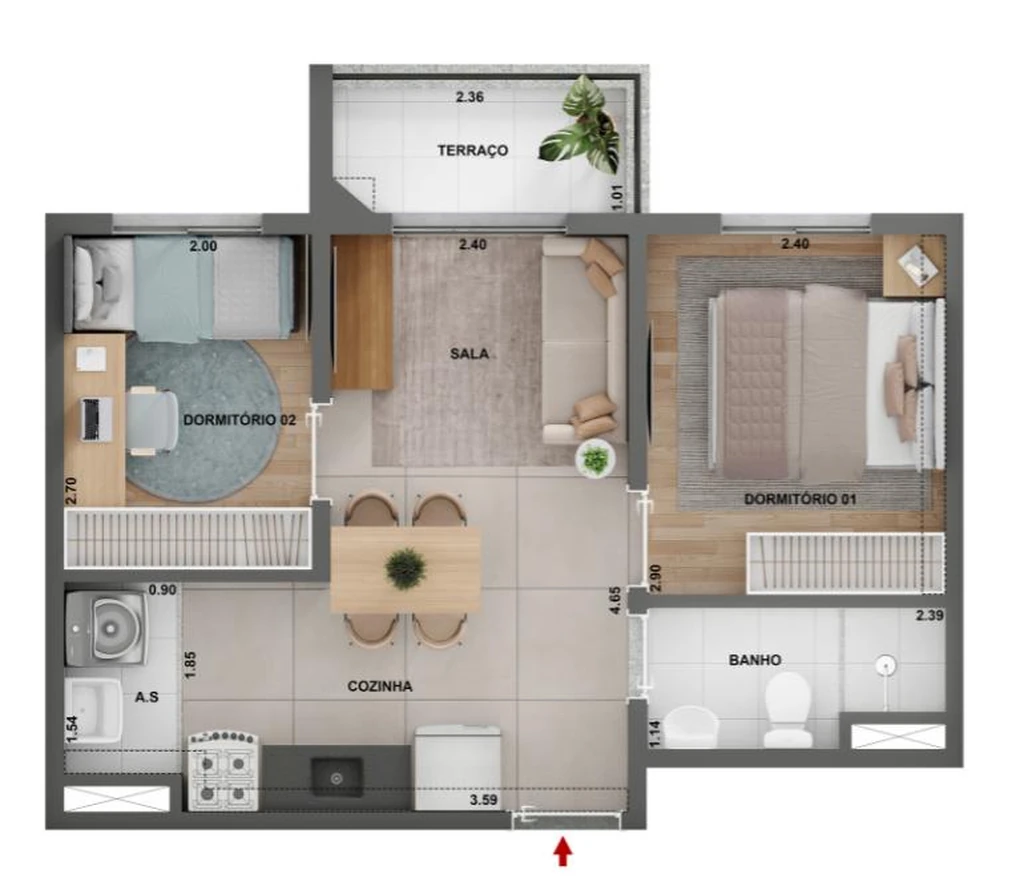 Alto Granja Julieta: 2 dorm 37m²