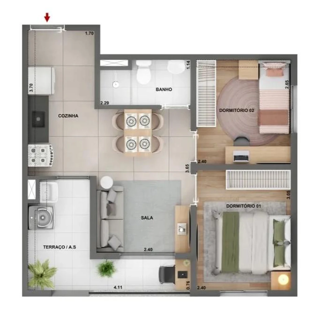 Alto Granja Julieta: 2 dorm 43m²