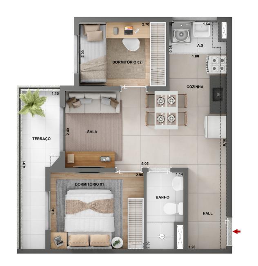 Alto Granja Julieta: 2 dorm 44m²