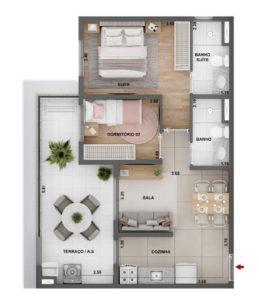 Alto Granja Julieta: 2 dorm 54m²