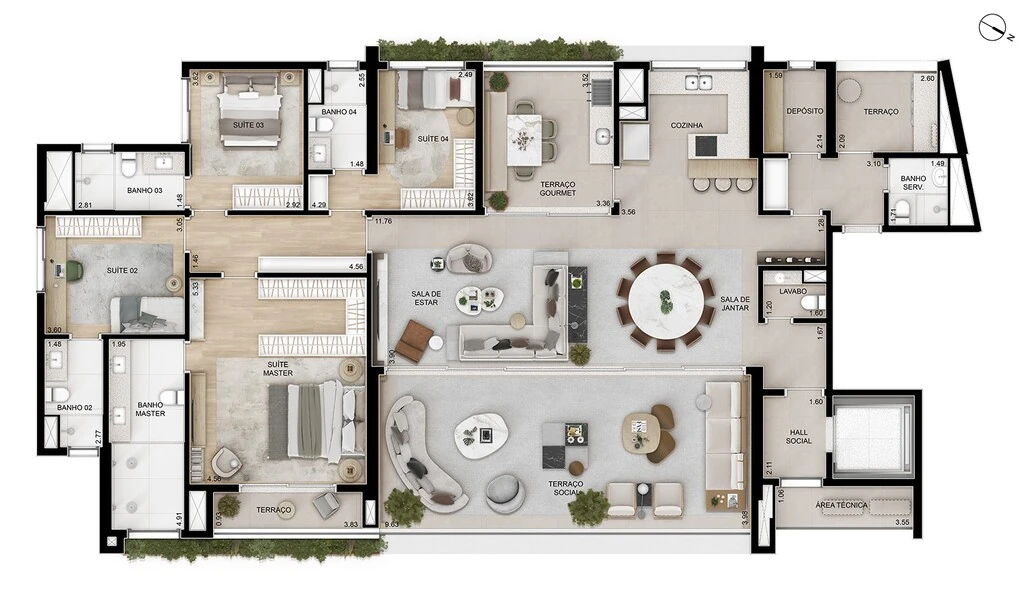 Ampére Brooklin: 4 dorm 262m² opção 1
