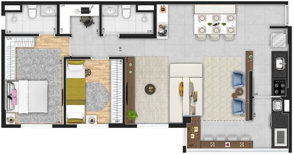 AR Planalto: 3 dorm 79 01m² opção