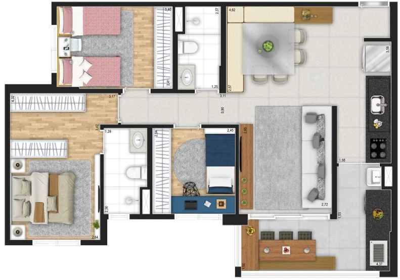 AR Planalto: 3 dorm 80 40m²