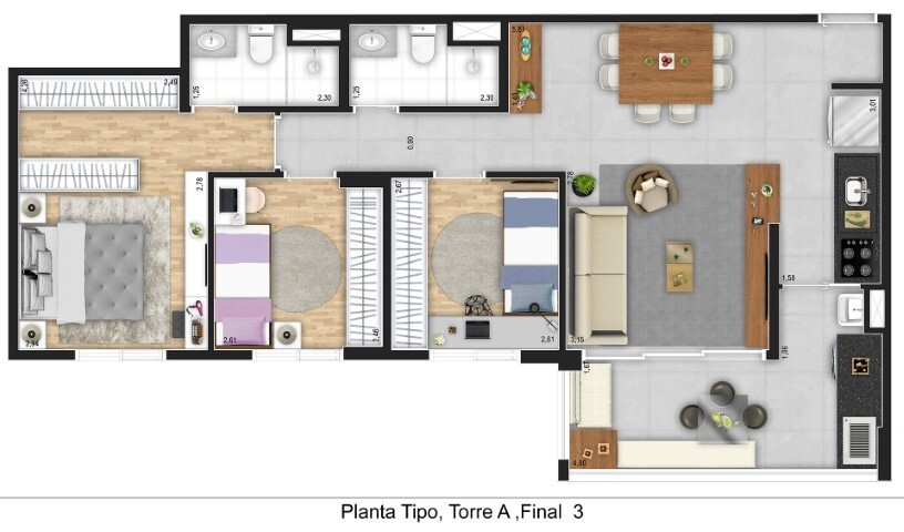 AR Planalto: 3 dorm 81 27m²