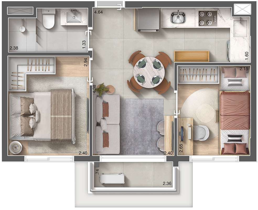 Arch Nazaré Urban: 2 dorm 38m²