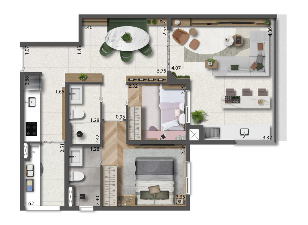 Aria Mooca: 2 dorm 67m²