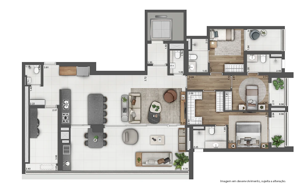 Arizona 1002: 3 dorm 171m² opção 1