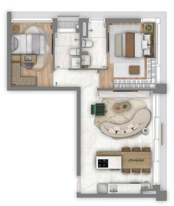 Art'Stone Residences: 2 dorm 69m²