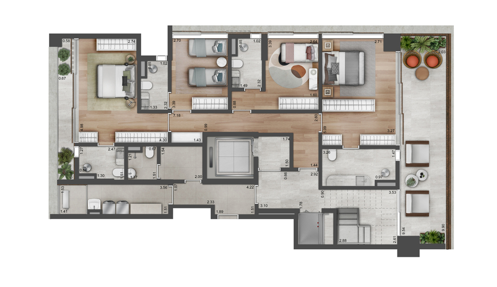 Astéri by Viewco: 4 dorm 350m² cobertura duplex inferior