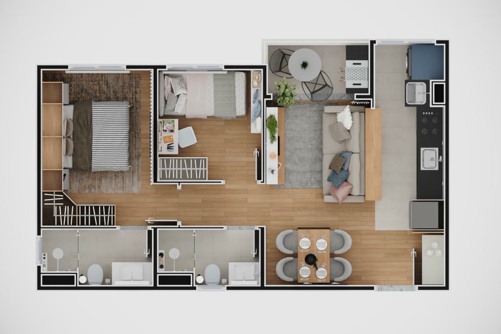 Aura Humaitá: 2 dorm 47m² opção 1