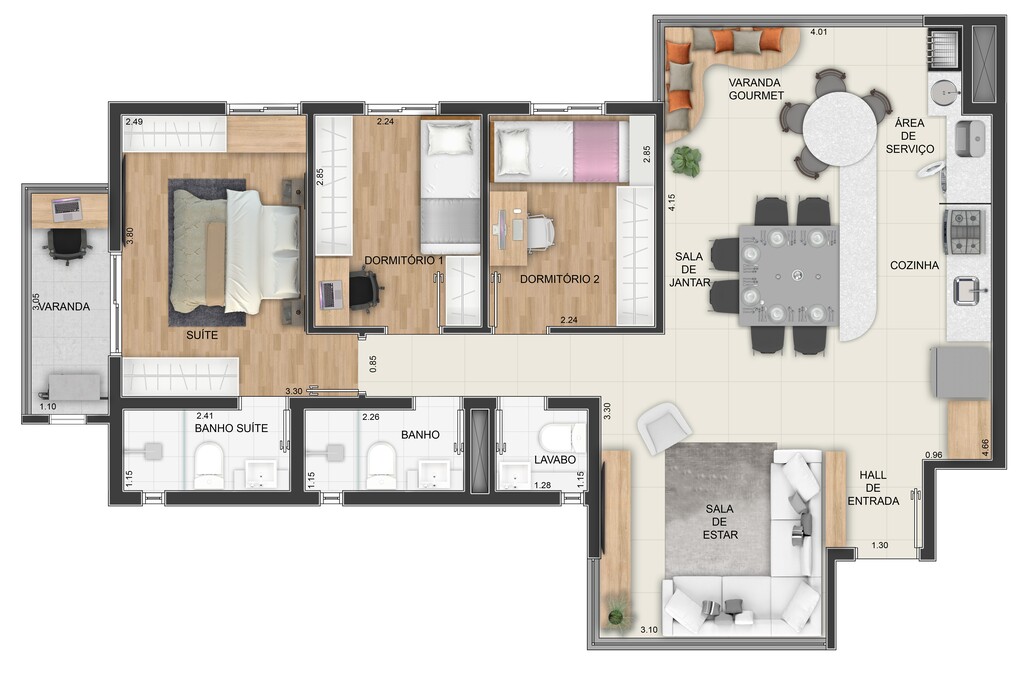 Balcony: 3 dorm 83m² opção 2