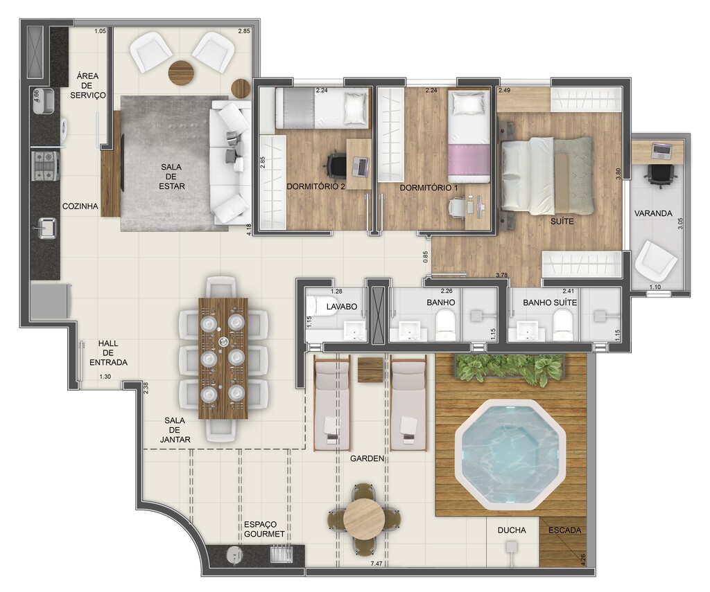 Balcony: 3 dorm 114m² garden