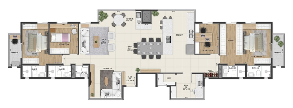 Balcony: 4 dorm 160m² opção