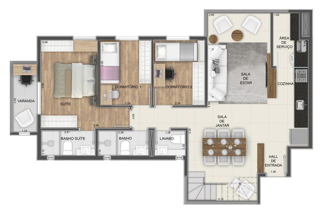 Balcony: 3 dorm 160m² cobertura duplex inferior