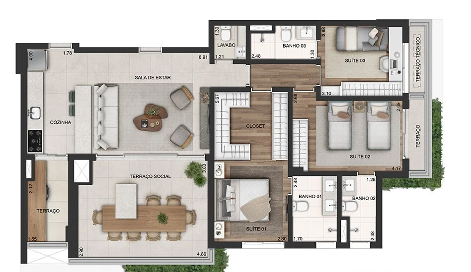 Bem Moema: 3 dorm 123m²