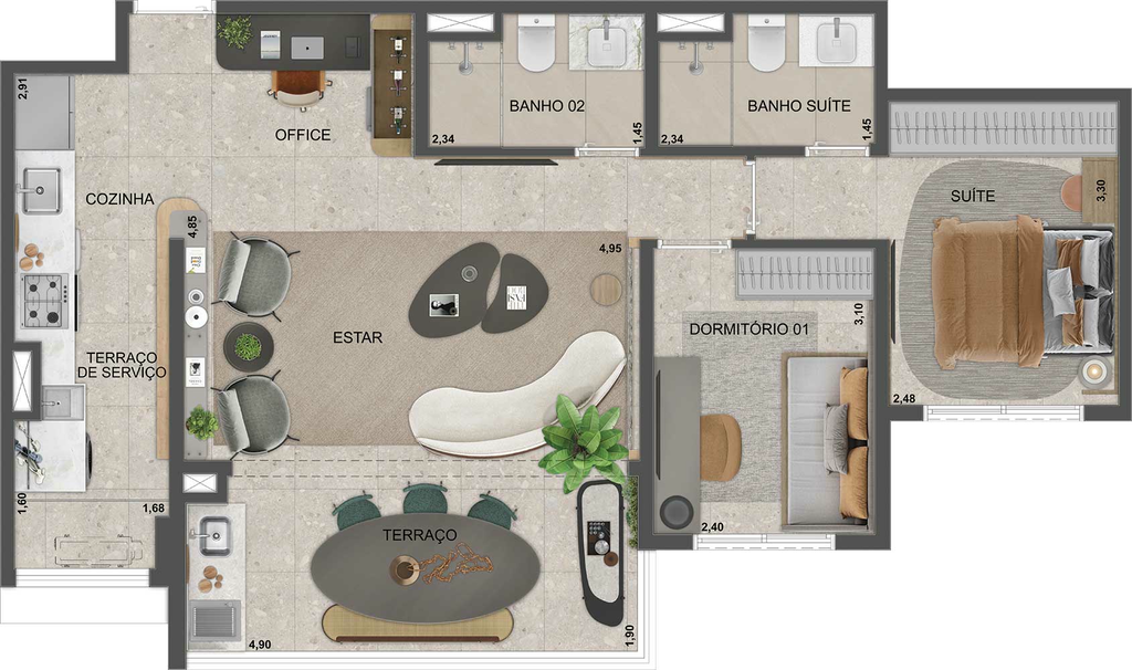 Blue Marine Home Resort: 2 dorm 76m² opção