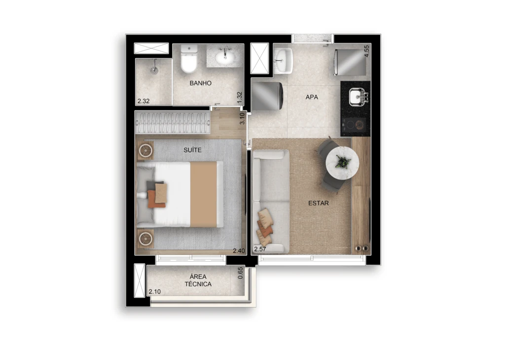 Bosque Santa Cruz by Diálogo Home Spaces: 1 dorm 29m²