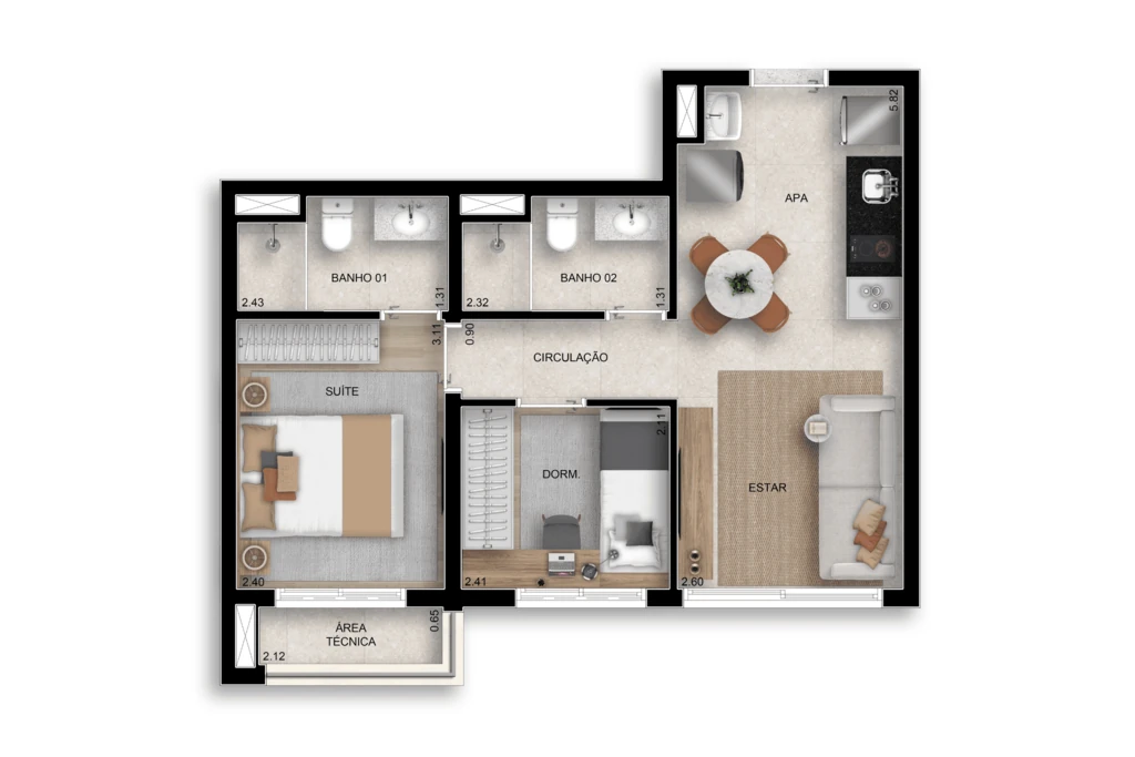 Bosque Santa Cruz by Diálogo Home Spaces: 2 dorm 45m²