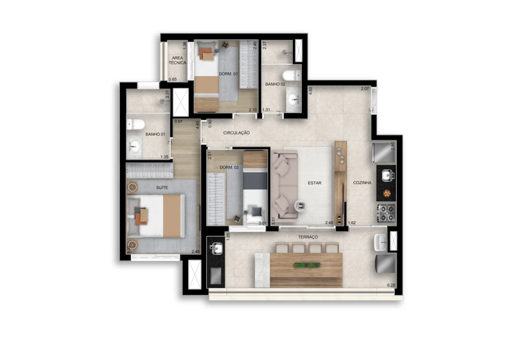 Bosque Santa Cruz by Diálogo Home Spaces: 3 dorm 67m²
