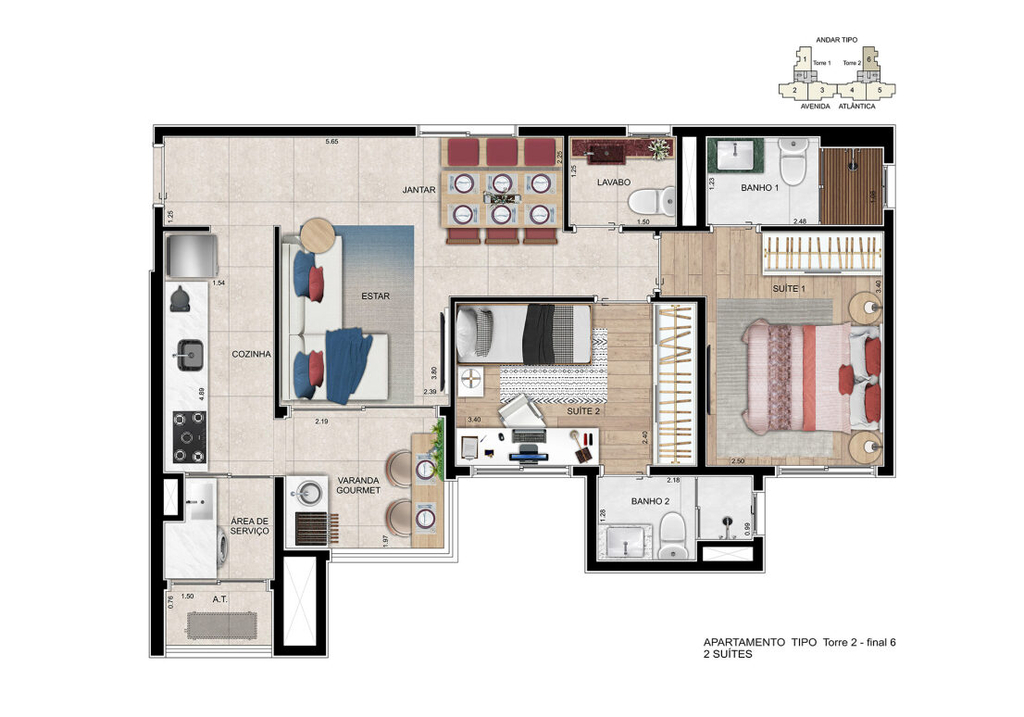 Boulevard Atlântica: 2 dorm 63m²
