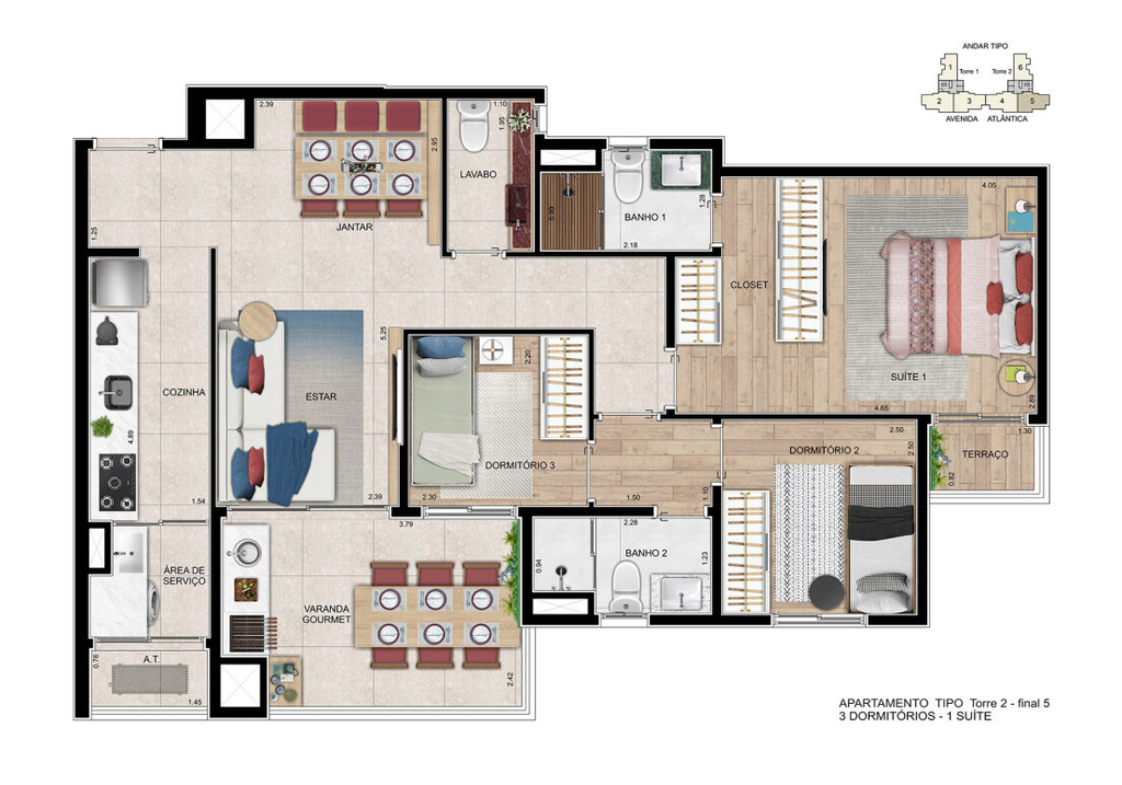 Boulevard Atlântica: 3 dorm 82m²