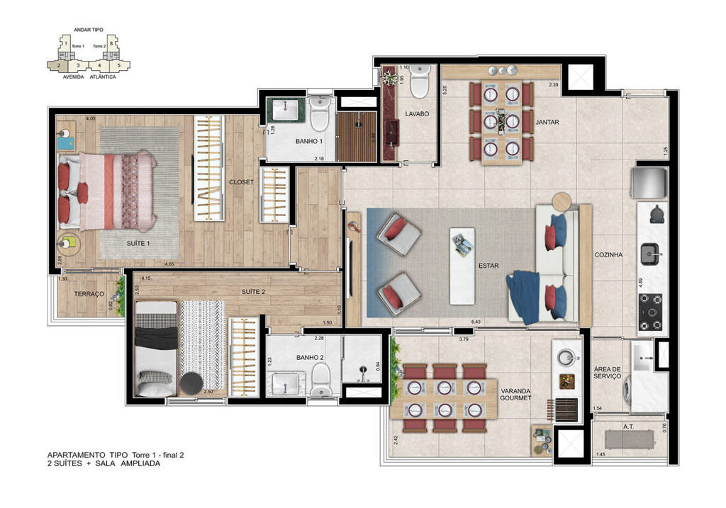 Boulevard Atlântica: 2 dorm 82m² opção