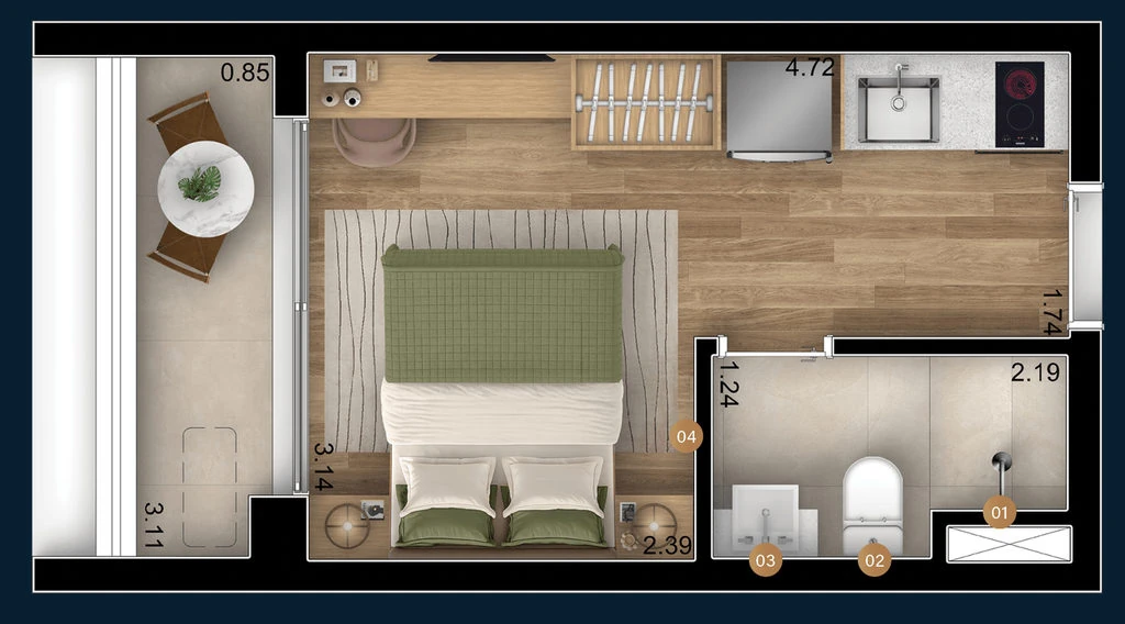 Boulevard Brooklin: 1 dorm 20m² studio